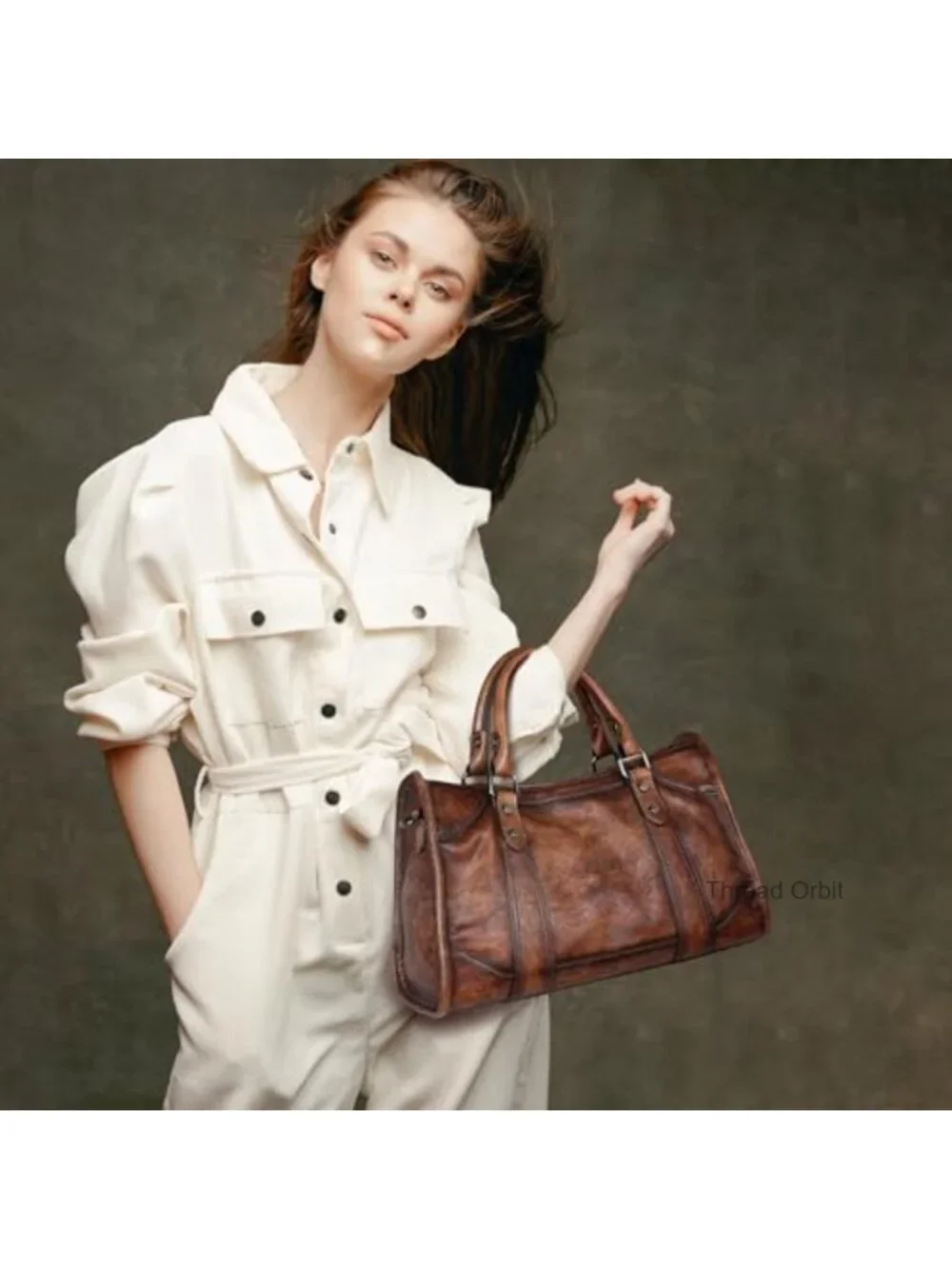 Genuine Leather Hobo Shoulder Bag with Detachable Strap